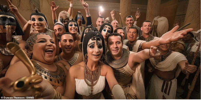Cleopatra cùng những người thân cận quanh mình chụp bức ảnh selfie vô cùng thoải mái. (Ảnh: Dailymail)